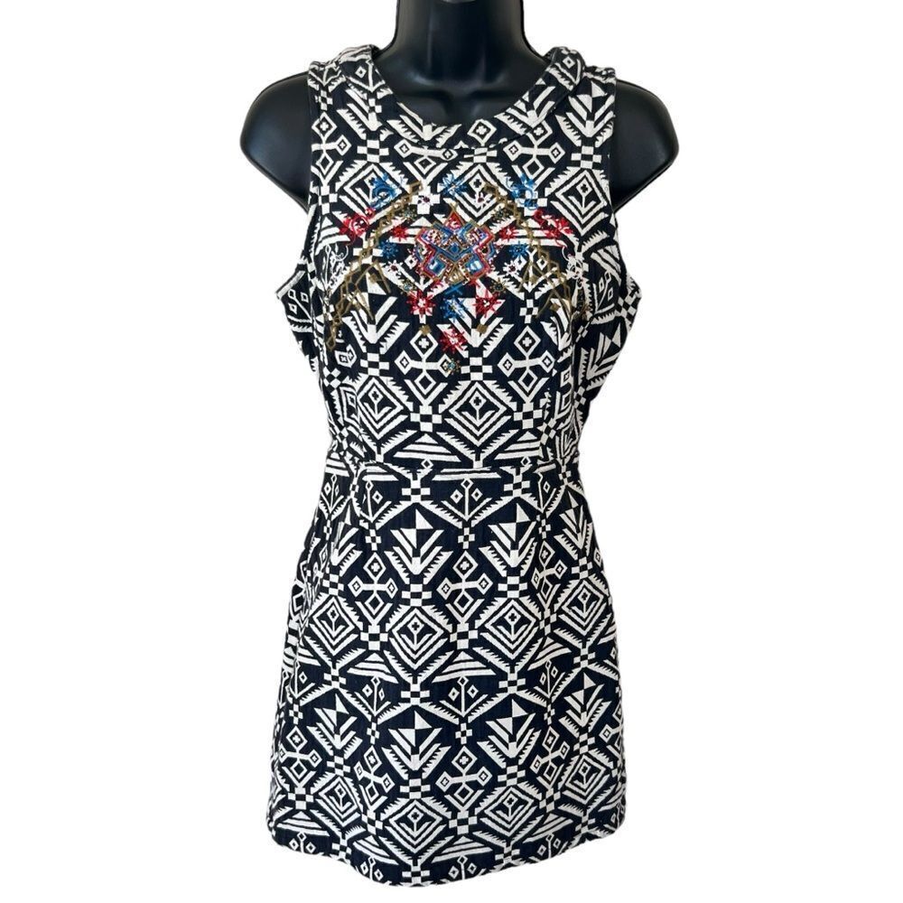 ASTR Tribal Embroidered Beaded Open Back Dress